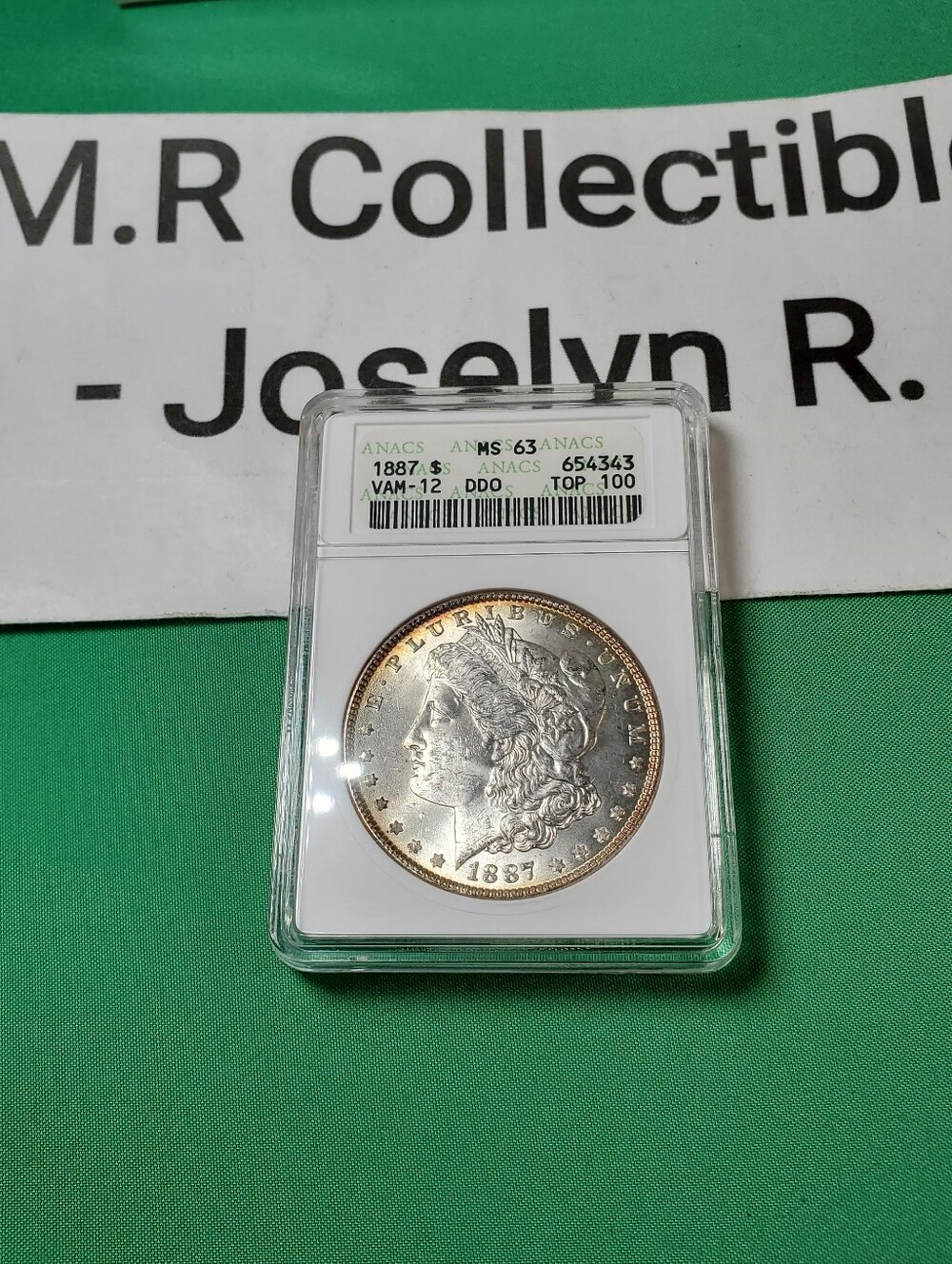 1887 Morgan Dollar (Vam-12) Top 100 ANACS MS63 - Doubled Die Obverse